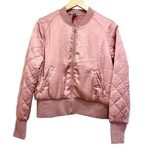 H&M Satin Quilted Sleeve Crop Bomber Jacket | Pink